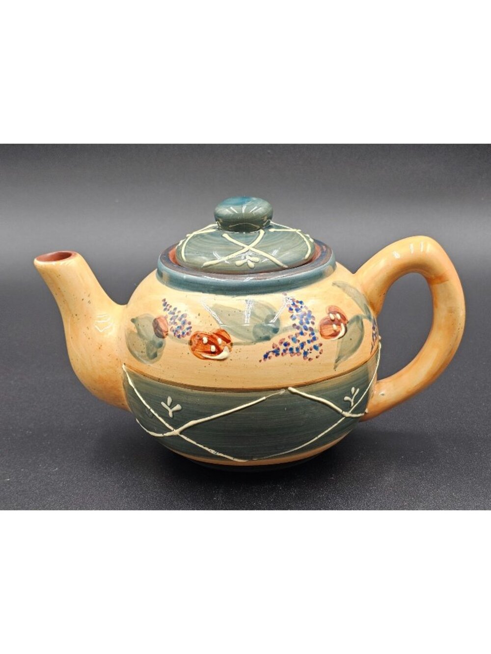 Chaumiere Hand-Painted Signed Ceramic Teapot W/Floral Design Cottage Southwest